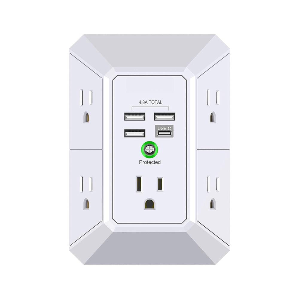 Lukyamzn 5-Outlet Extender Wall Plug Adapter Surge Protector with
