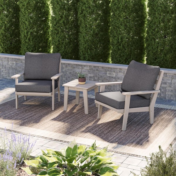 POLYWOOD Grant Park Sand 3-Piece Deep Seating Set with Ash Charcoal Cushions
