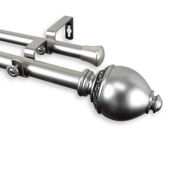 Rod Desyne Ramona 160 in. - 240 in. Adjustable 1 in. Dia Double Curtain Rod in Satin Nickel