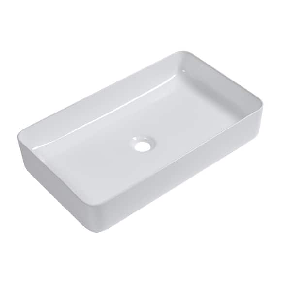 24 in. Drop-In/Undermount Single Bowl White Ceramic Kitchen Sink with Overflow
