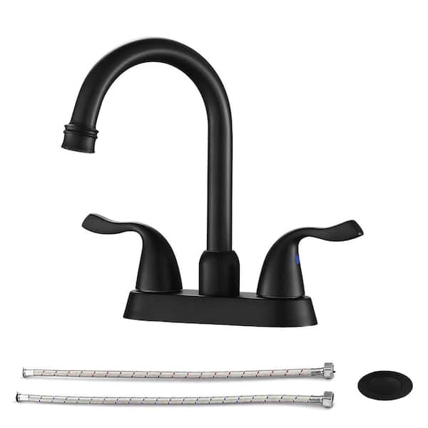 4 in. 2-Handle Centerset Bathroom Faucet, with Pop Up Drain and 2-Water Supply Lines, Matte Black