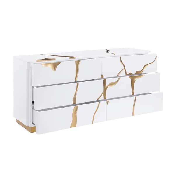 white gold dresser modern Best Master Furniture Trevello 6-Drawer (White/Gold) vintage white and gold dresser