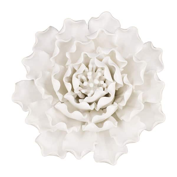 Avex 1-Piece 5.9 in. x 5.9 in. White Ceramic Handmade Flower Wall Sculpture