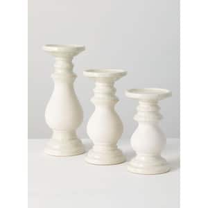 12", 9.75", and 8" White Ceramic Pillar Candle Holder (Set of 3)