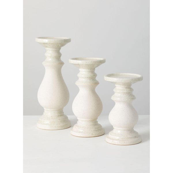SULLIVANS 12", 9.75", and 8" White Ceramic Pillar Candle Holder (Set of 3)