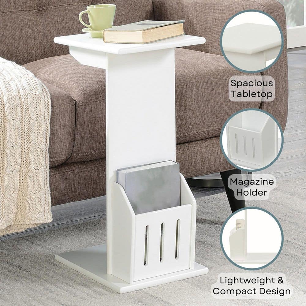 C-Shaped White Wood Magazine Holder End Table 15"x24"
