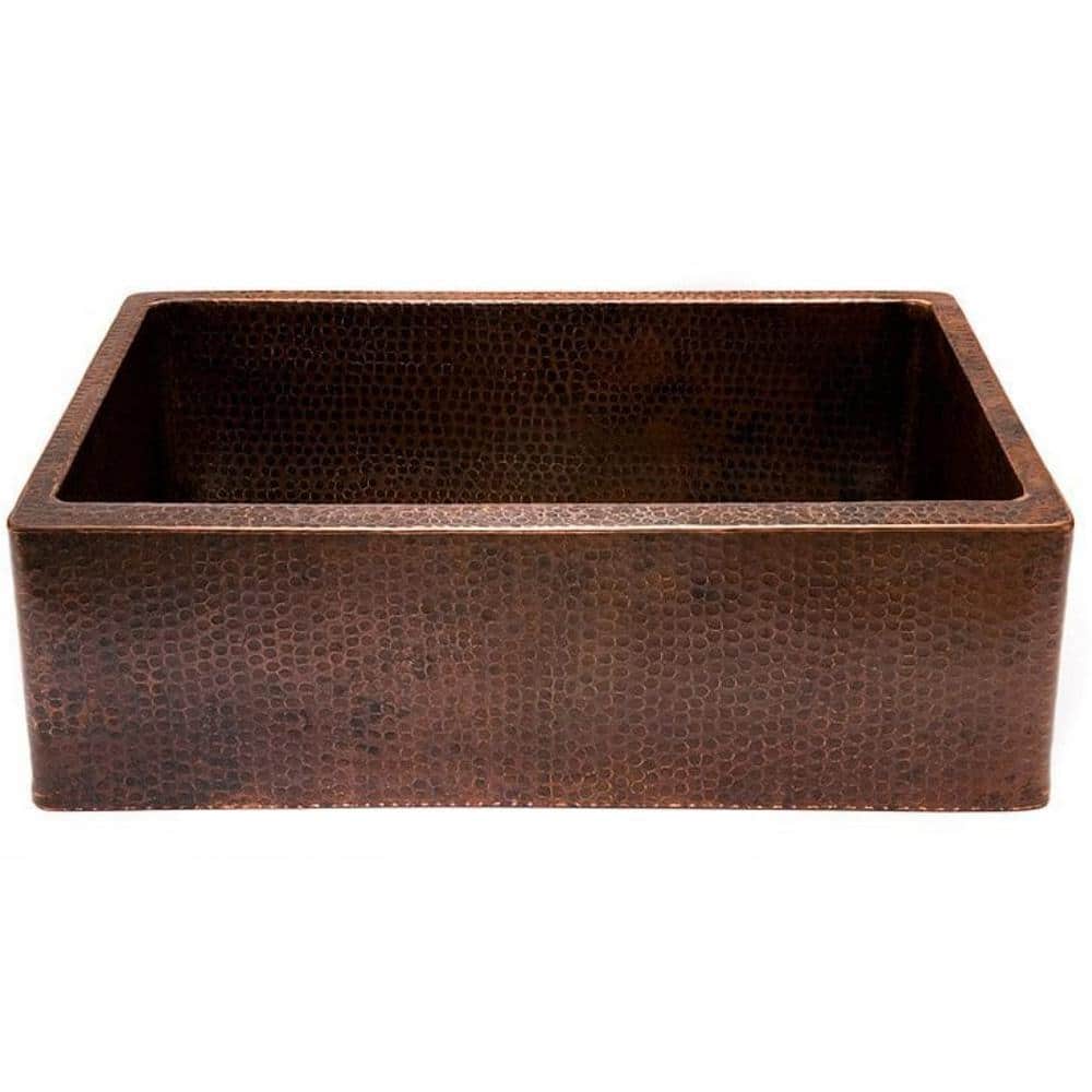 Copper 16-Gauge Copper 27 in. W Single Bowl 10 mm Radius Farmhouse Apron Kitchen Sink, Brown