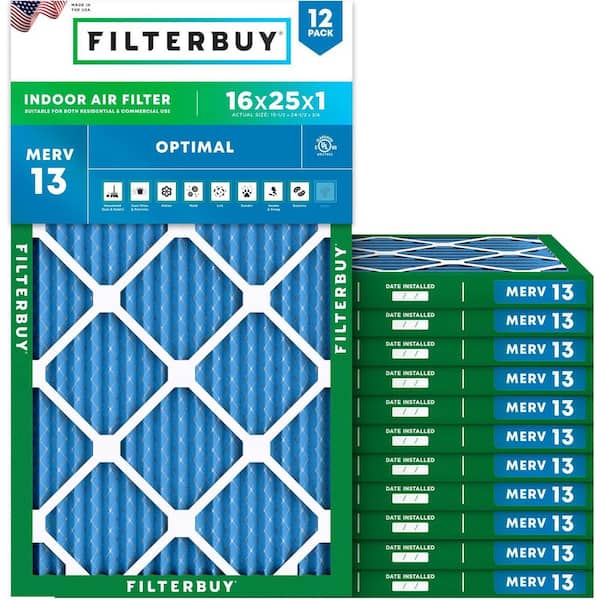 16 in. x 25 in. x 1 in. MERV 13 (FPR 10) Health Defense Pleated HVAC AC Furnace Air Filters Replacement (12-Pack)