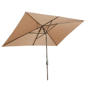 6.5 ft. x 10 ft. Aluminum Market Patio Umbrella with Push Button Tilt and Crank, Khaki