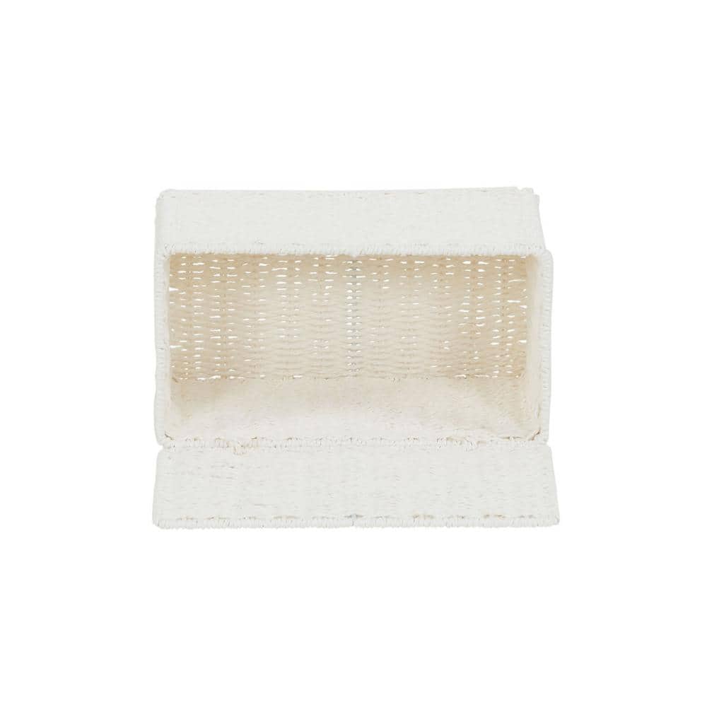 Compact White Paper Rope Wicker Storage Basket with Lid