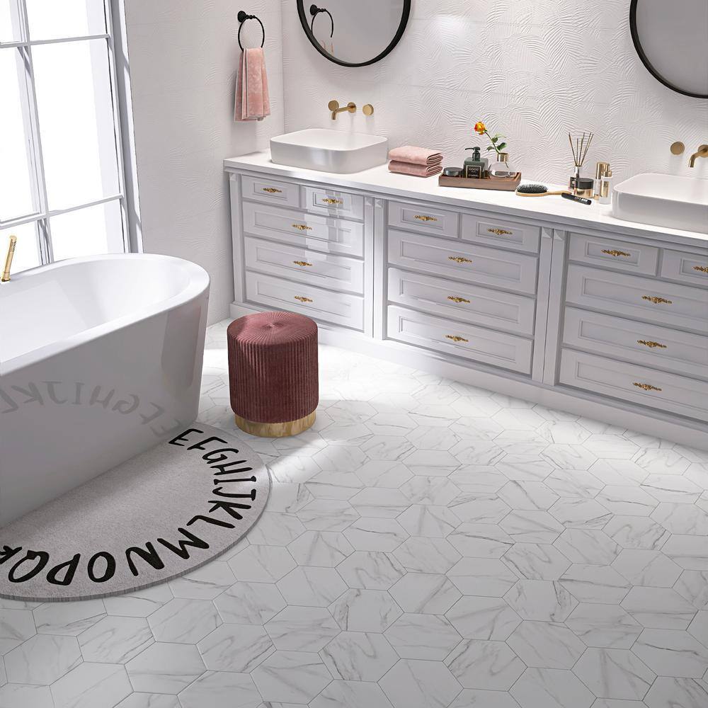 Elegance White Hexagon Porcelain Tile with Marble Look