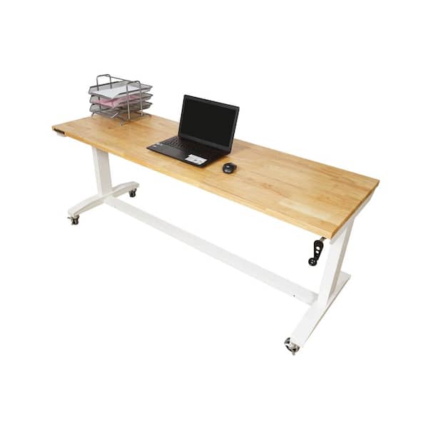 Husky - 72 in. W x 24 in. D Adjustable Height White Workbench with Solid Wood Top