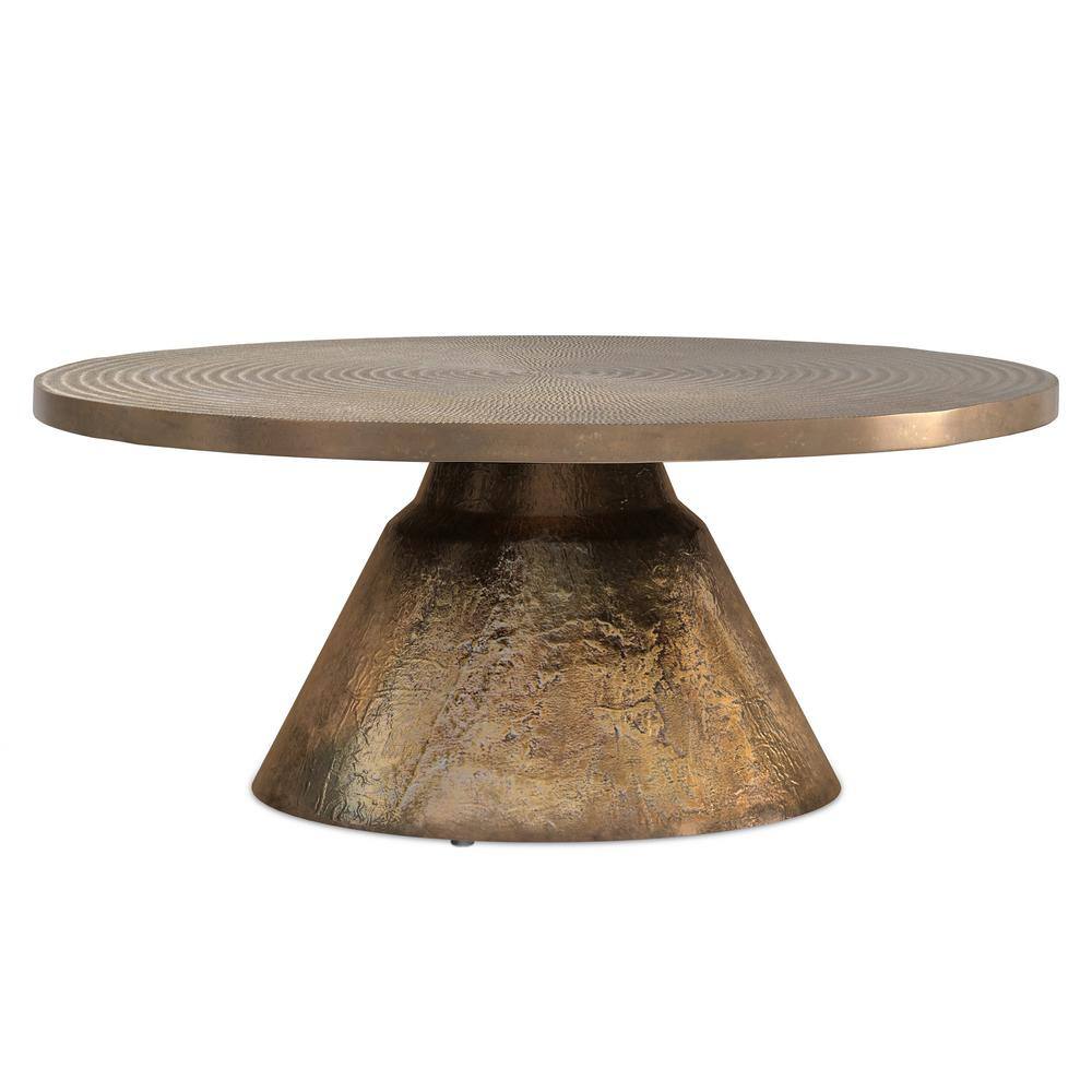 Michelle Vintage Brass Round Cast Aluminum Coffee Table