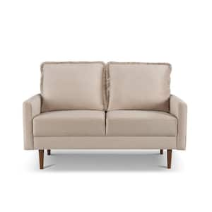 57 in. Beige Solid Velvet 2-Seater Loveseat