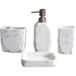 Bathroom Accessories Set 4 -Pieces Resin Gift Set Apartment Necessities Farmhouse Bathroom Décor Marble White