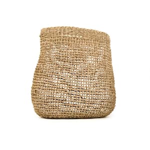 Concave Cylindrical Sparsely Hand Woven Wicker Seagrass Large Basket without Handles