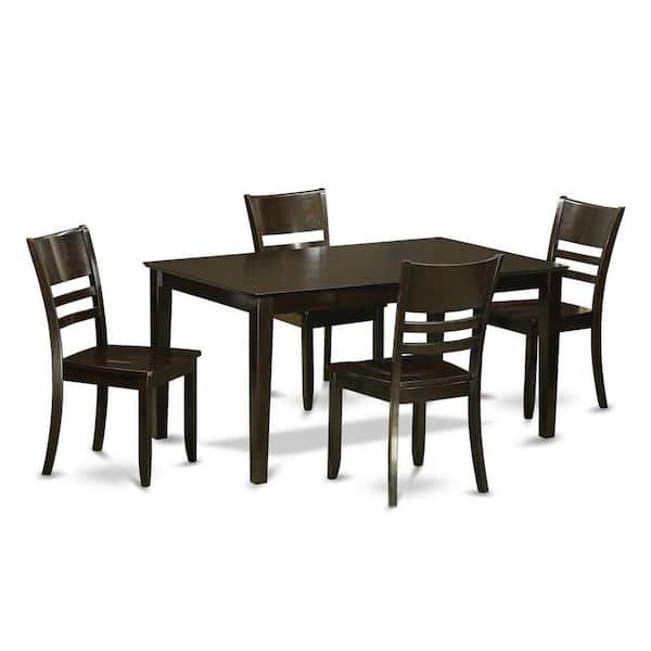 East West Furniture 5-Piece Rectangle Cappuccino Finish Solid Wood Top Dining table with 4 Chairs with Lattice Back