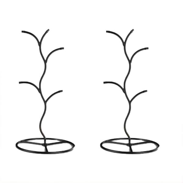 Decorative Series 4-Hook Black Metal Mug Tree Countertop Organizer Space-Saving Modern Mug Holder 2-Pack