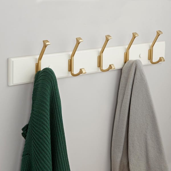 Home Decorators Collection 27 in. Soft White with Warm Undertone Hook Rack  with 5 Brushed Gold Hooks 64560 - The Home Depot
