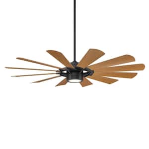Windmill 65 in. Integrated LED Indoor/Outdoor 12-Blade Smart Ceiling Fan Matte Black/Distressed Koa with 3000K & Remote