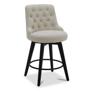 Haynes 26 in. Linen High Back Wood Swivel Counter Stool with Fabric Seat