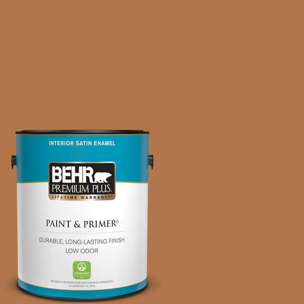 BEHR PREMIUM PLUS 1 gal. #PMD-41 Copper Mine Satin Enamel Low Odor Interior Paint & Primer