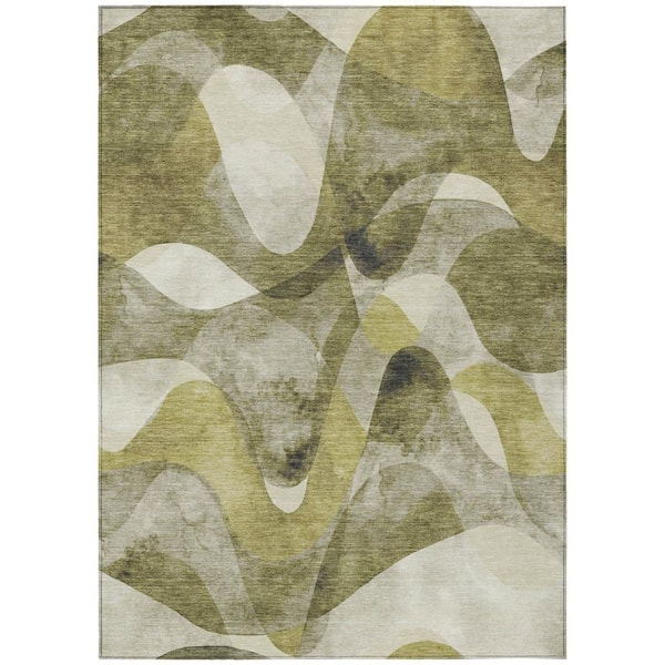 Olive Green 10 ft. x 14 ft. Woven Abstract Polyester Rectangle Indoor / Outdoor Area Rug