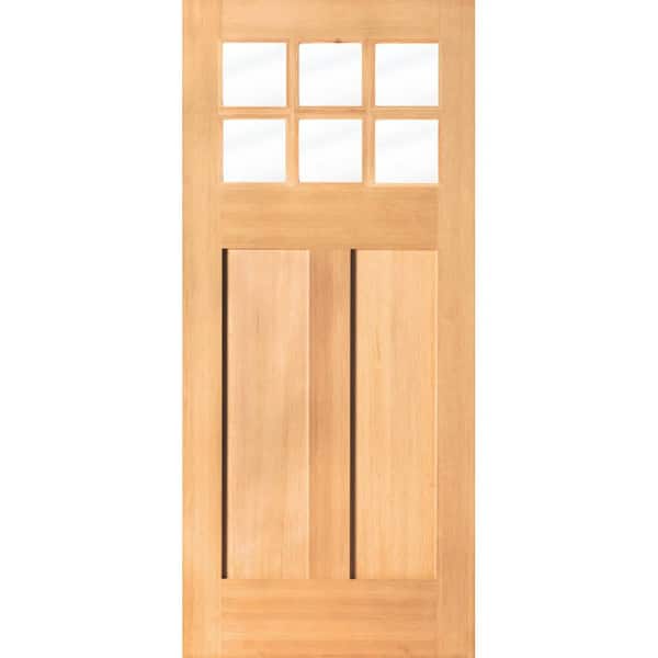 Krosswood Doors 36 in. x 80 in. Craftsman Universal/Reversible 6 Lite Beveled Clear Glass Window Unstained Hemlock Wood Front Door Slab