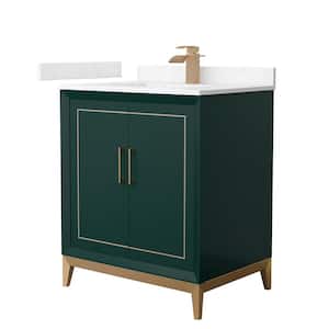 Marlena 30 in. W x 22 in. D x 35.25 in. H Single Bath Vanity in Green with Carrara Cultured Marble Top