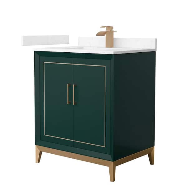 Wyndham Collection Marlena 30 in. W x 22 in. D x 35.25 in. H Single Bath Vanity in Green with Carrara Cultured Marble Top