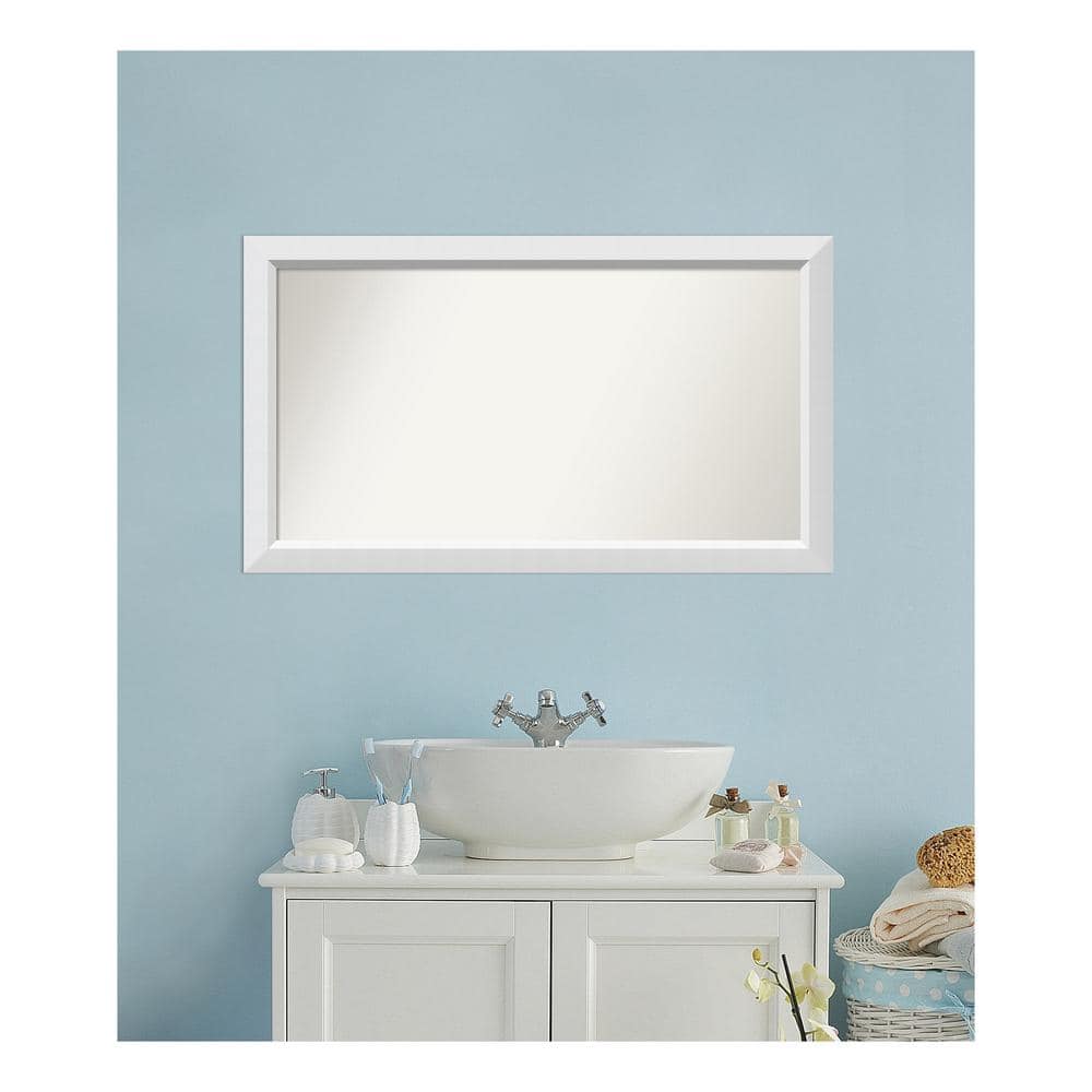 Blanco White 42.25 in. x 24.25 in. Custom Non-Beveled Wood Framed Bathroom 