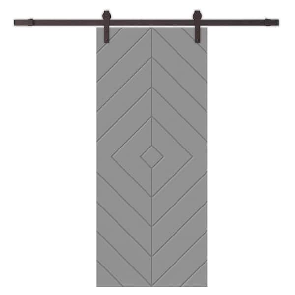 CALHOME Diamond 30 in. x 84 in. Fully Assembled Light Gray Painted MDF Modern Sliding Barn Door with Hardware Kit