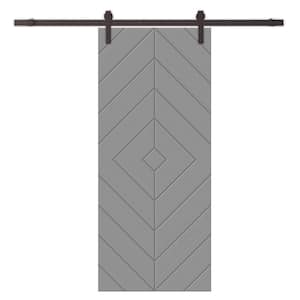 Diamond 30 in. x 96 in. Fully Assembled Light Gray Stained MDF Modern Sliding Barn Door with Hardware Kit