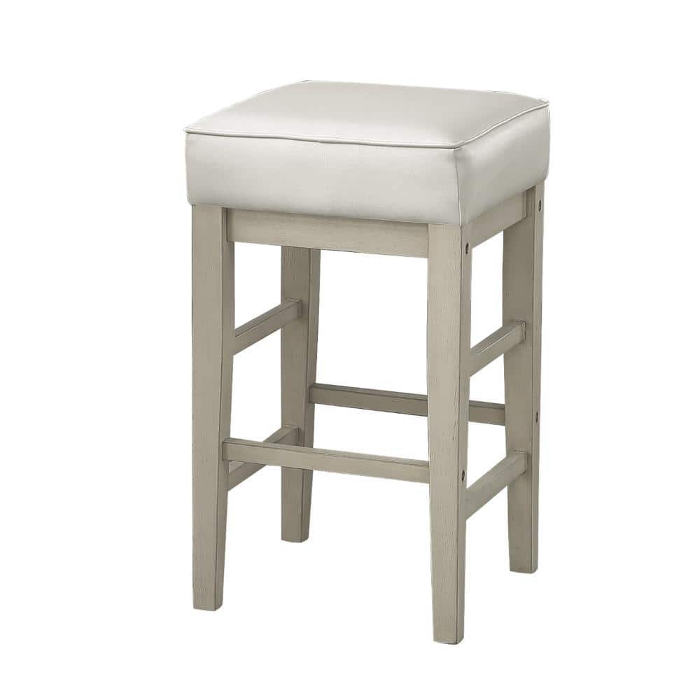 Vin 26'' White Faux Leather and Wood Counter Stool