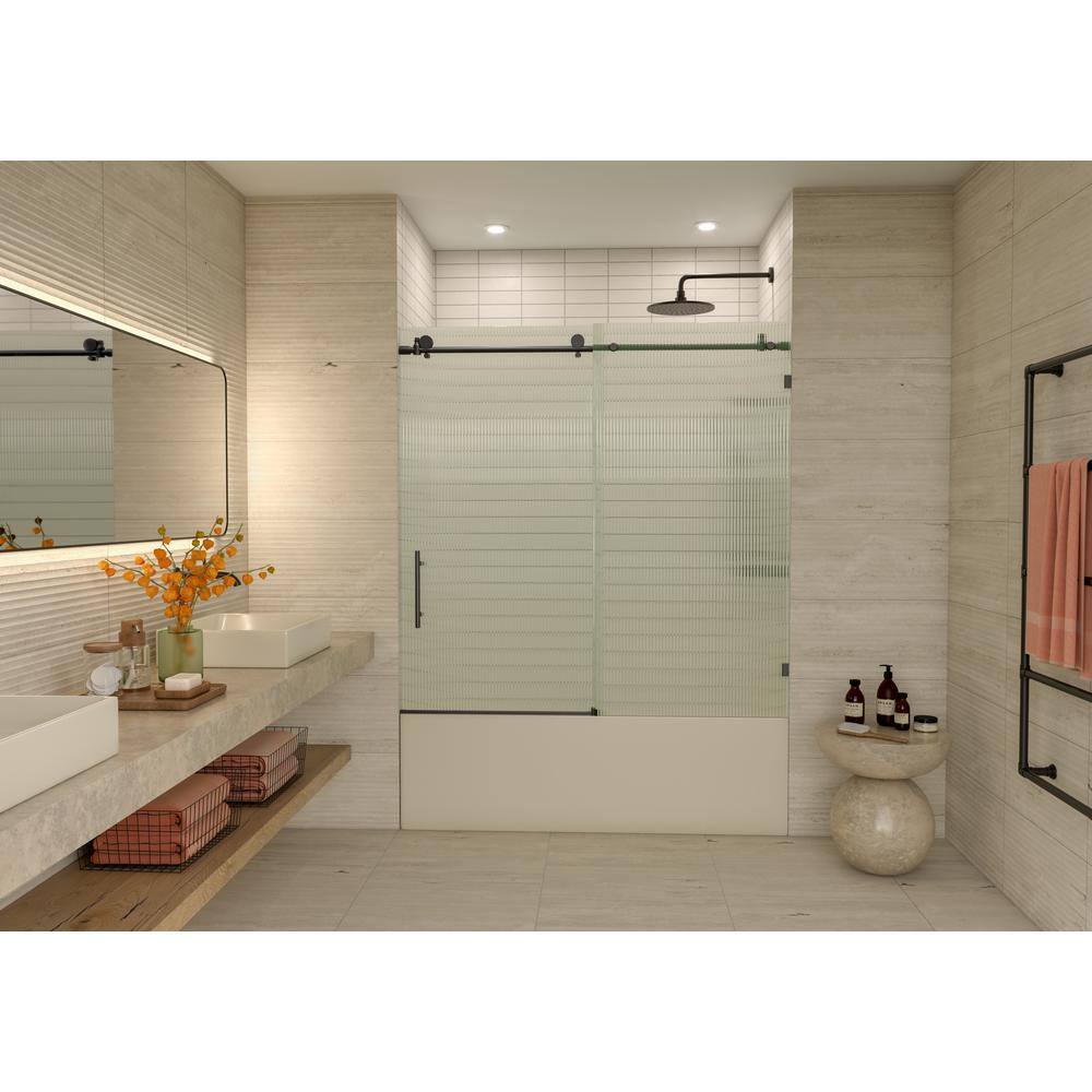Galaxy 60" Frameless Fluted Glass Sliding Bathtub Door