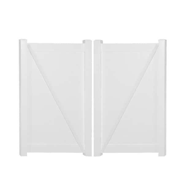 Weatherables Pembroke 10.8 ft. W x 5 ft. H White Vinyl Privacy Double Fence Gate Kit