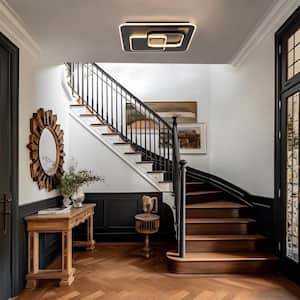Fairley 19.2 in. Modern Farmhouse Black Wood Square Ceiling Light Dimmable Integrated LED 3000K Flush Mount for Bedroom