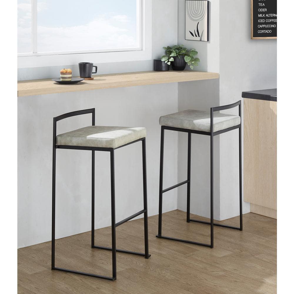 Fuji 30.75 in. Light Grey Cowboy Fabric and Black Metal Fixed-Height Bar Stool (Set of 2) price history on PriceWatchPro