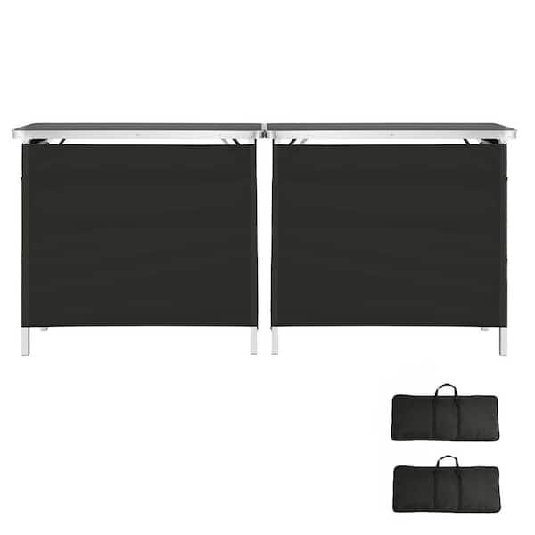 Folding Portable Bar Table, Foldable, Set of 2, 38.6 x 15.2 x 34.3 in., Includes Carry Bag Storage Shelf Removable Skirt