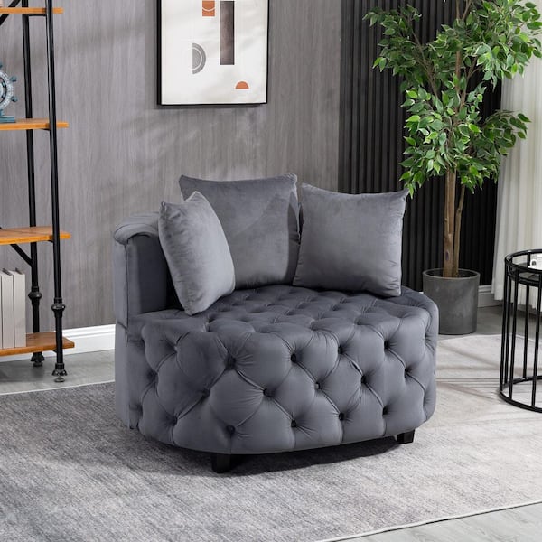Unbranded 37 in. Classical Gray Velvet Barrel Chair