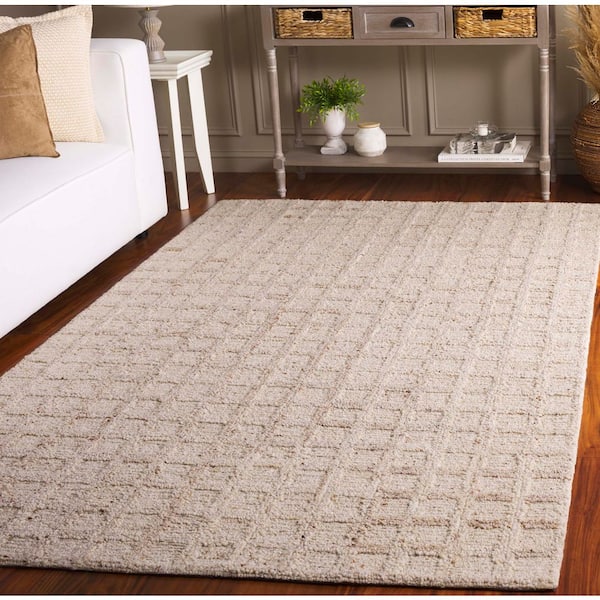 Pine 8 ft. x 10 ft. Beige/Brown Distressed Grid Area Rug