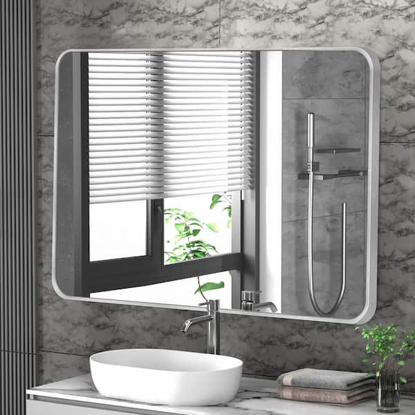LuxHomez 30 in. W x 40 in. H Silver Vanity Rectangle Wall Mirror Aluminum Alloy Frame Bathroom Mirror