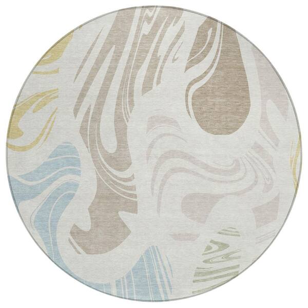 Chantille Machine Washable Indoor/Outdoor Abstract ACN2852 Ivory 8 ft. x 8 ft. Round Rug