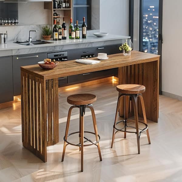 Bar Table オーク BYBLIGHT 63 in. Oak Brown Rectangle Wood Console Table, Narrow