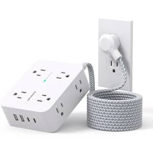 8-Outlet Power Strip Surge Protector with 4 USB (2 USB C) & 15 ft. Braided Extension Cord Flat Plug in White