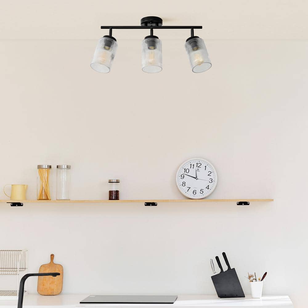 Matte Black 22" Track Lighting Kit with Ribbed Glass Shades