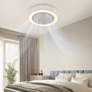 21.65 in. Modern Flower Pattern Enclosed Round Integrated LED Indoor White Ceiling Fan with Remote