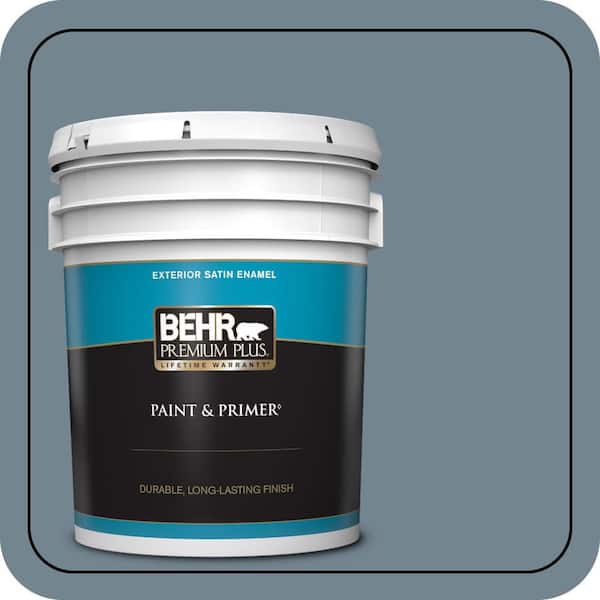 BEHR PREMIUM PLUS 5 gal. #N480-5 Adirondack Blue Satin Enamel Exterior Paint & Primer