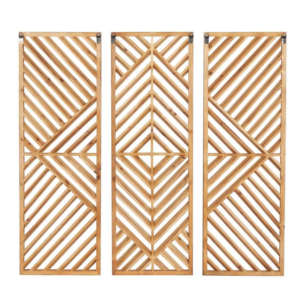 Brown and Light Brown Wood Geometric Wall Decor Set of 3