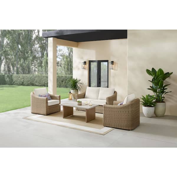 Havenridge 4-Piece Wicker Patio Conversation Set with CushionGuard Beige Cushions